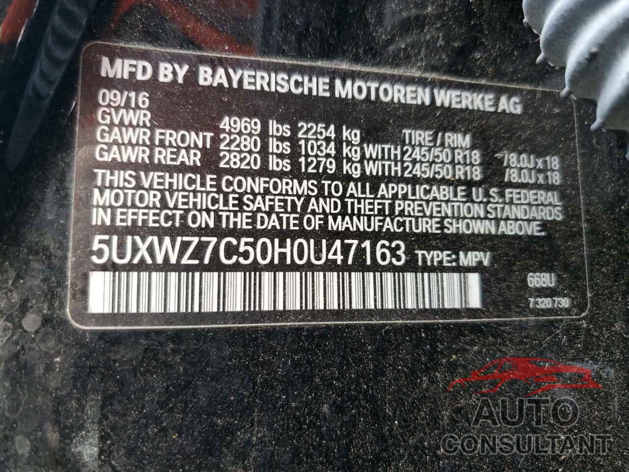 BMW X3 2017 - 5UXWZ7C50H0U47163