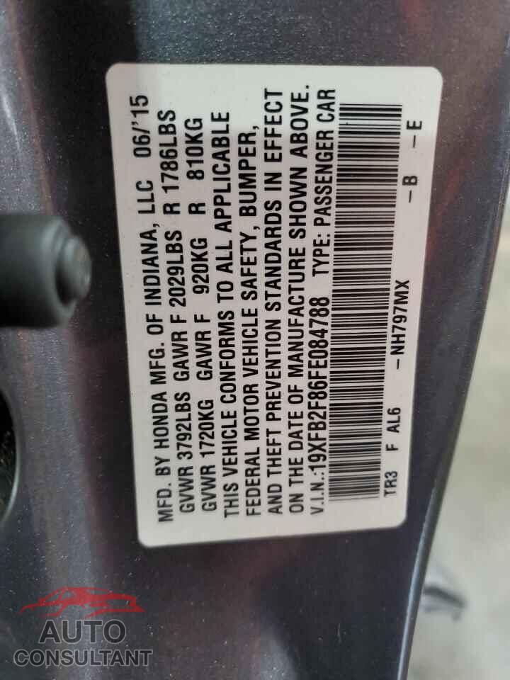 HONDA CIVIC 2015 - 19XFB2F86FE084788