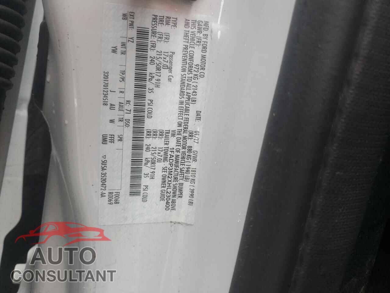 FORD FOCUS 2017 - 1FADP3M2XHL230400