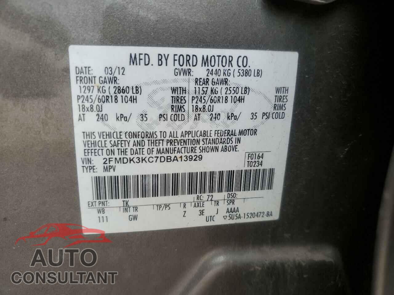 FORD EDGE 2013 - 2FMDK3KC7DBA13929