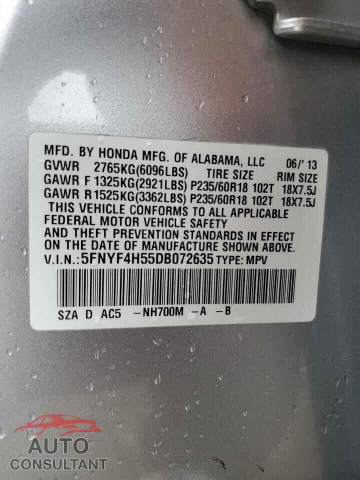 HONDA PILOT 2013 - 5FNYF4H55DB072635