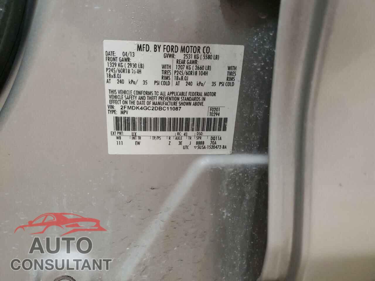 FORD EDGE 2013 - 2FMDK4GC2DBC11087