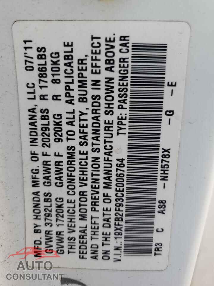 HONDA CIVIC 2012 - 19XFB2F93CE006764