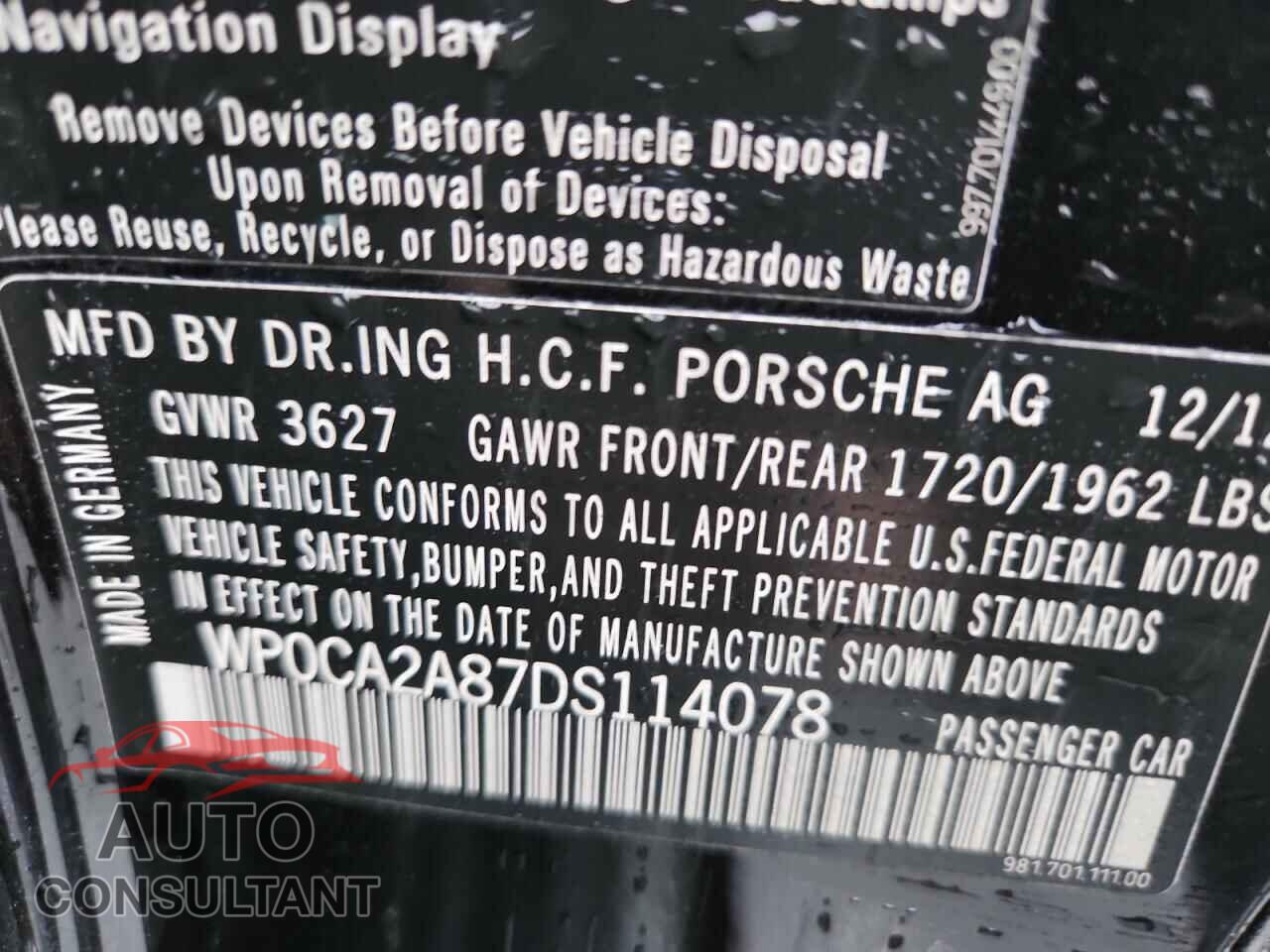 PORSCHE BOXSTER 2013 - WP0CA2A87DS114078