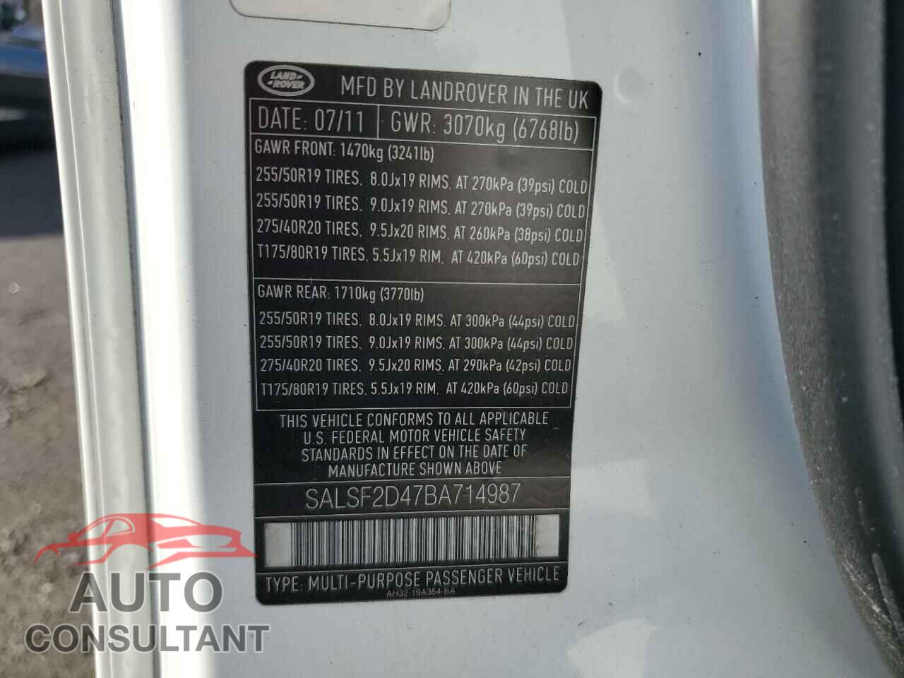 LAND ROVER RANGEROVER 2011 - SALSF2D47BA714987