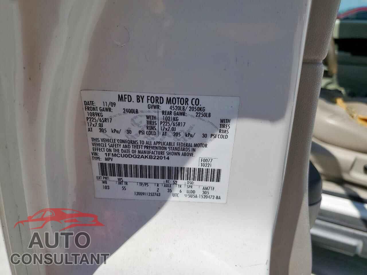 FORD ESCAPE 2010 - 1FMCU0DG2AKB22014