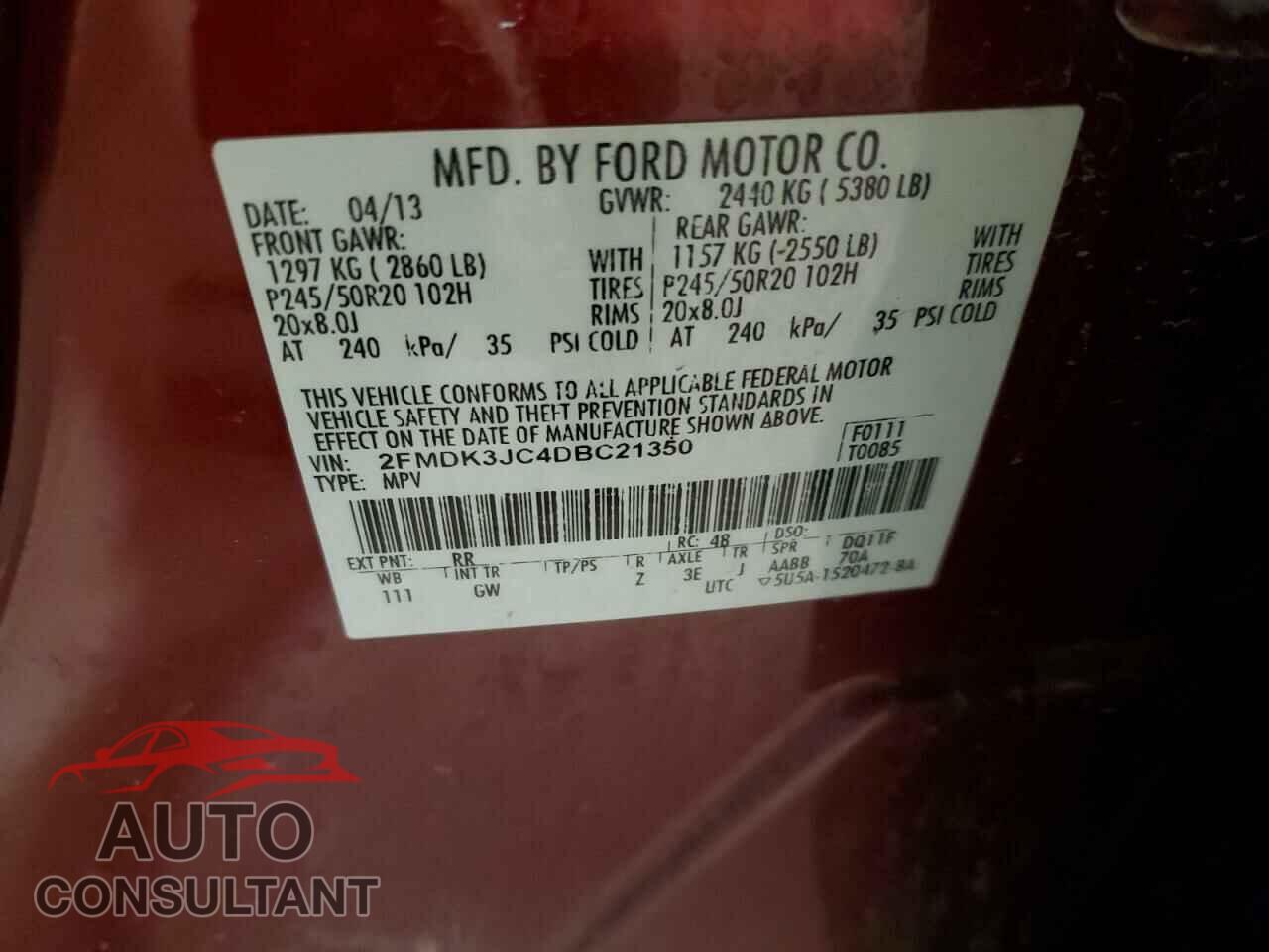 FORD EDGE 2013 - 2FMDK3JC4DBC21350