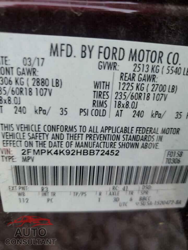 FORD EDGE 2017 - 2FMPK4K92HBB72452