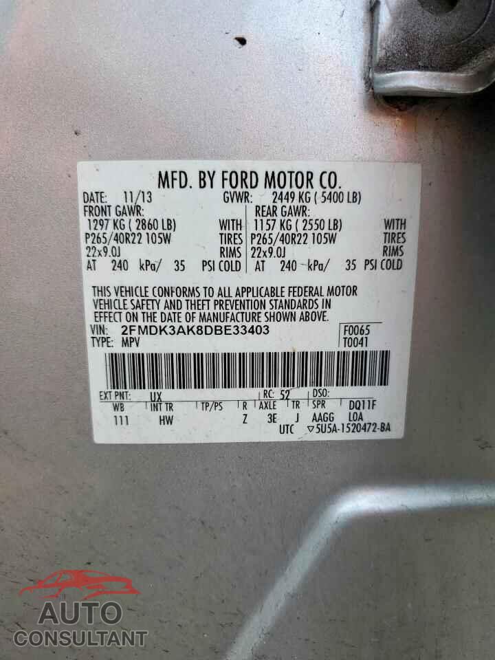 FORD EDGE 2013 - 2FMDK3AK8DBE33403