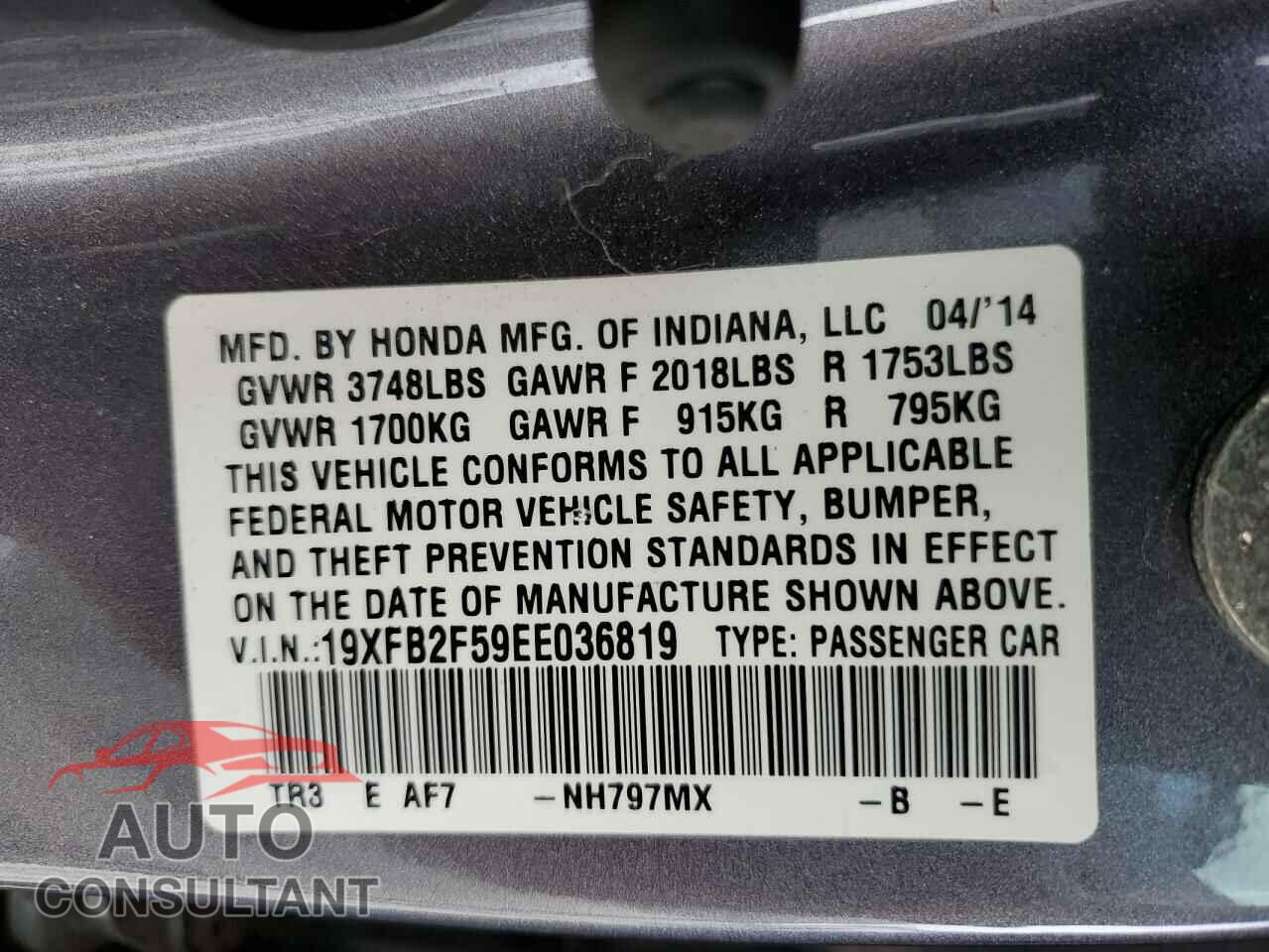 HONDA CIVIC 2014 - 19XFB2F59EE036819