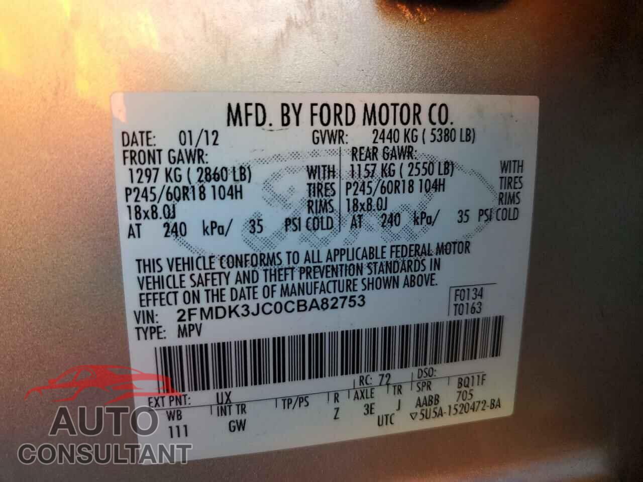 FORD EDGE 2012 - 2FMDK3JC0CBA82753