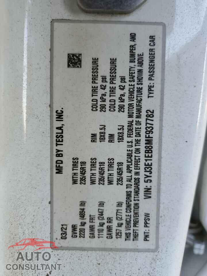 TESLA MODEL 3 2021 - 5YJ3E1EB8MF937782