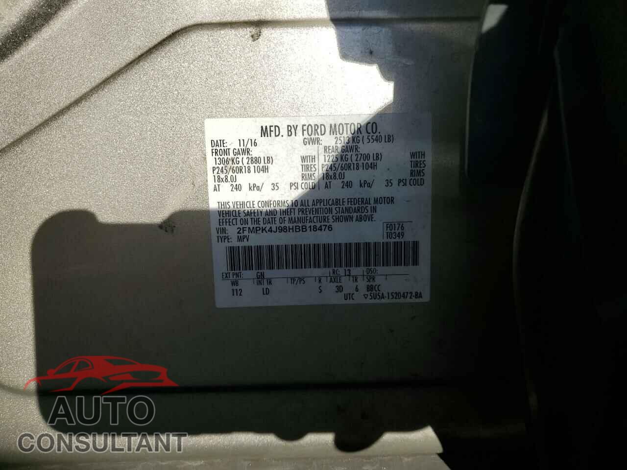 FORD EDGE 2017 - 2FMPK4J98HBB18476