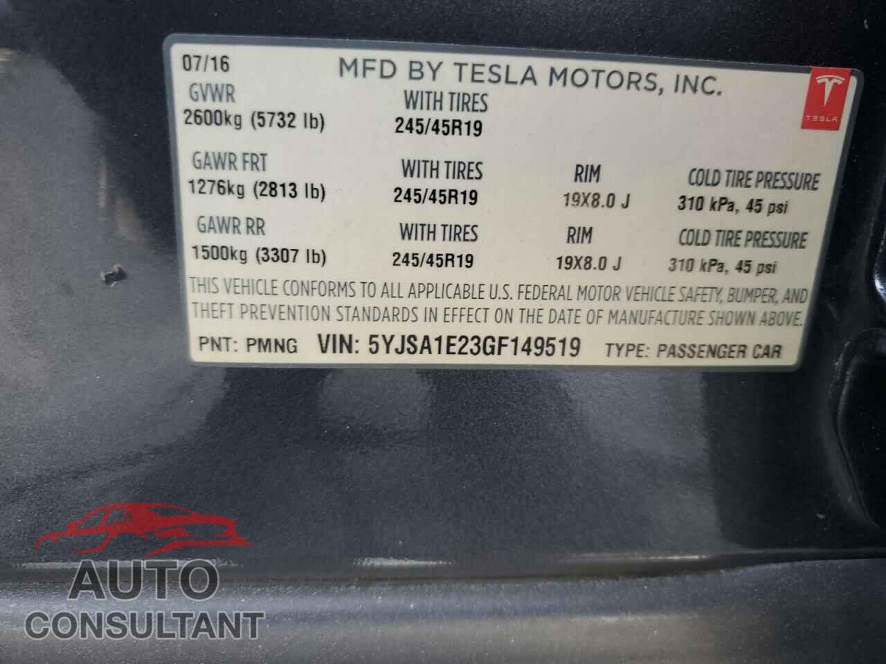 TESLA MODEL S 2016 - 5YJSA1E23GF149519