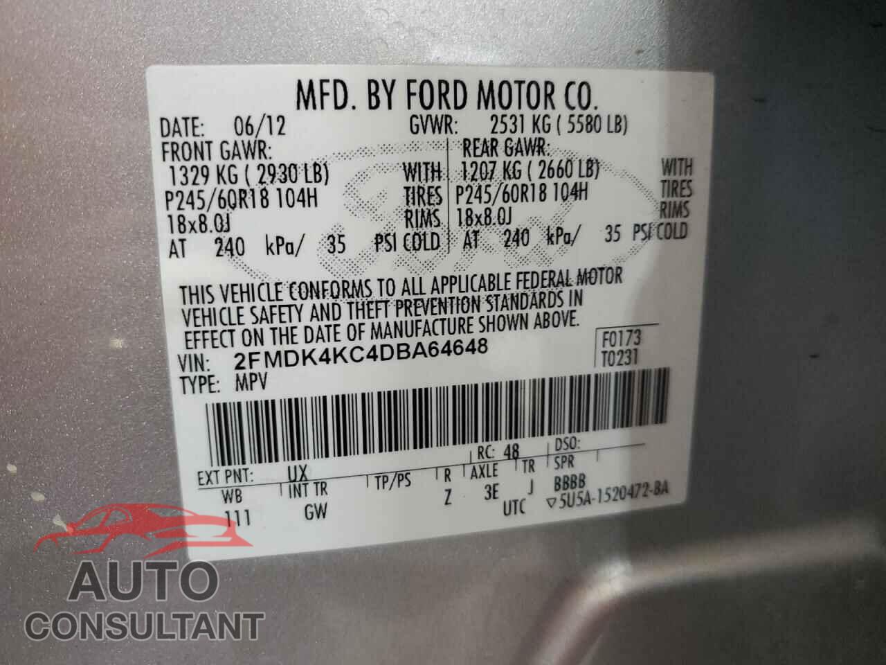 FORD EDGE 2013 - 2FMDK4KC4DBA64648