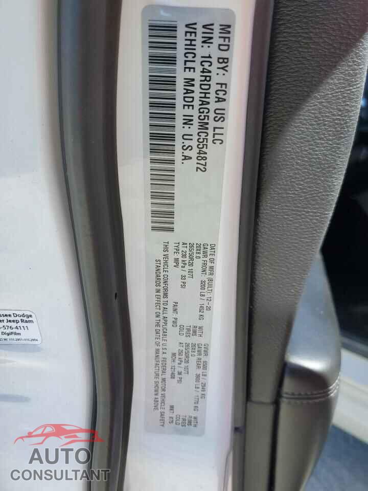 DODGE DURANGO 2021 - 1C4RDHAG5MC554872