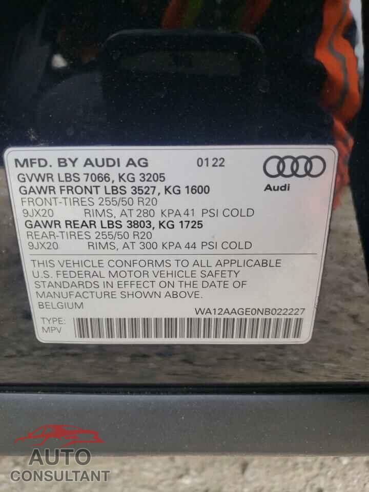 AUDI E-TRON 2022 - WA12AAGE0NB022227
