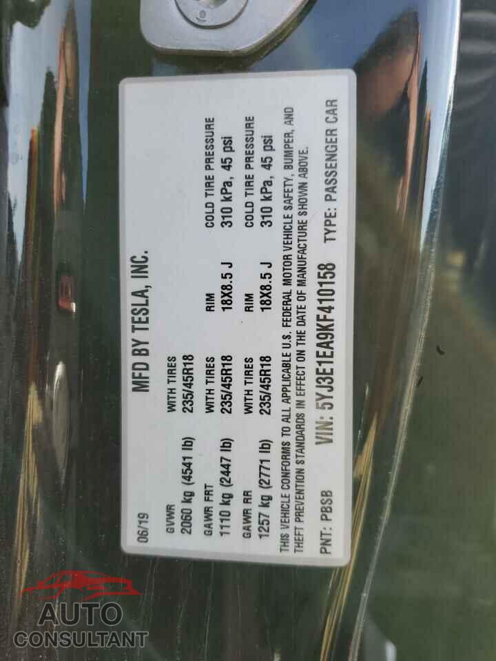 TESLA MODEL 3 2019 - 5YJ3E1EA9KF410158
