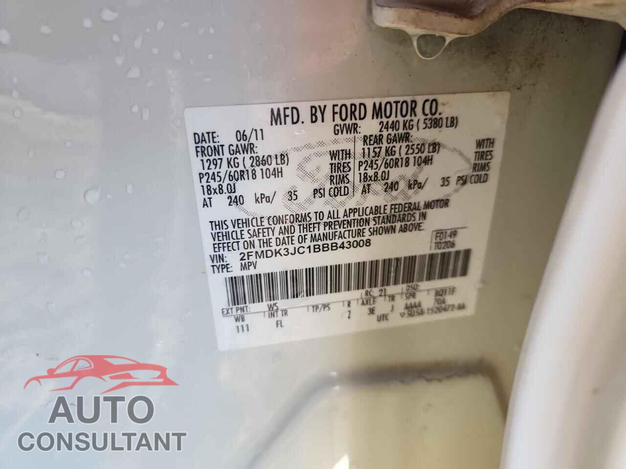 FORD EDGE 2011 - 2FMDK3JC1BBB43008