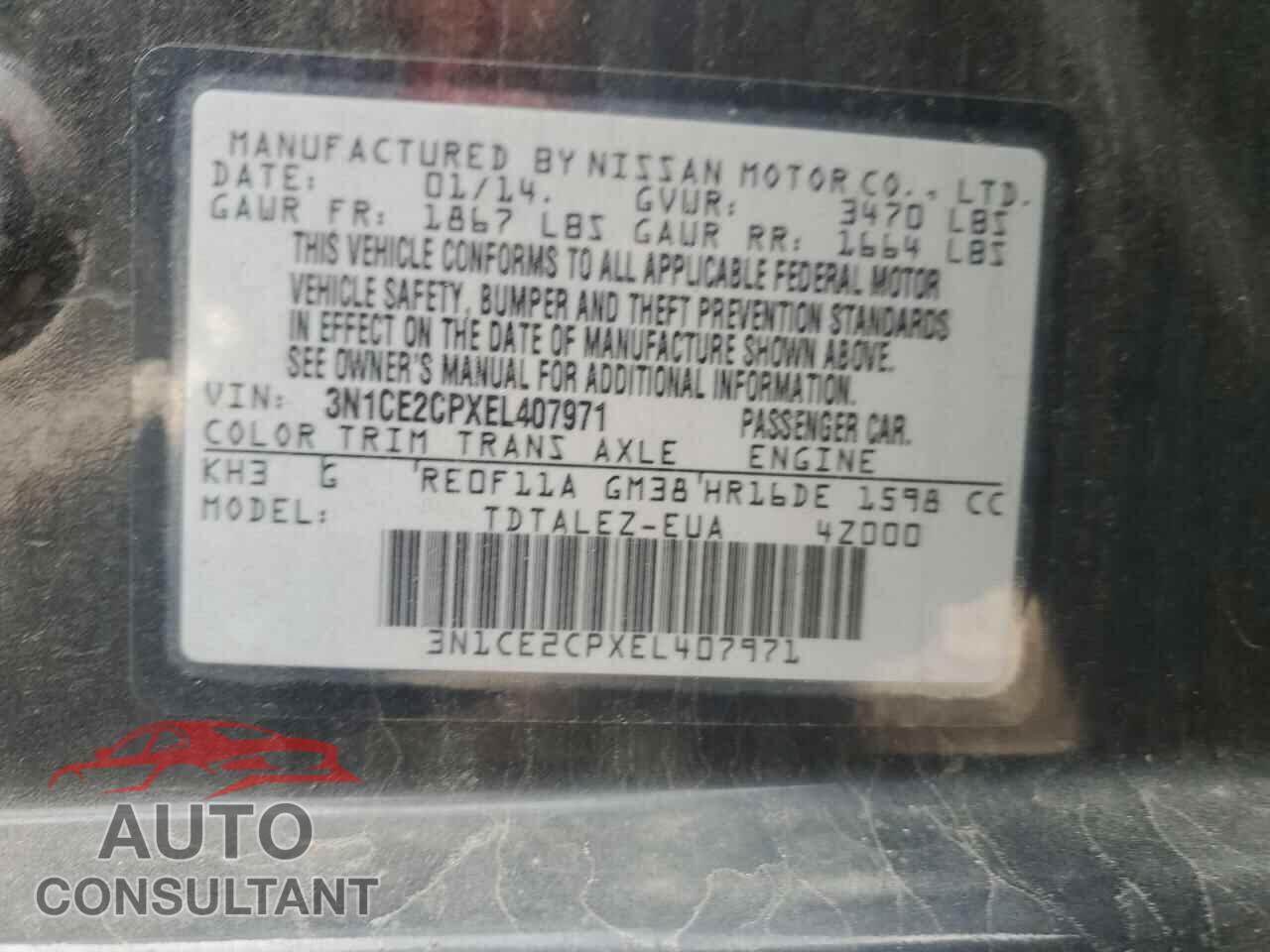 NISSAN VERSA 2014 - 3N1CE2CPXEL407971