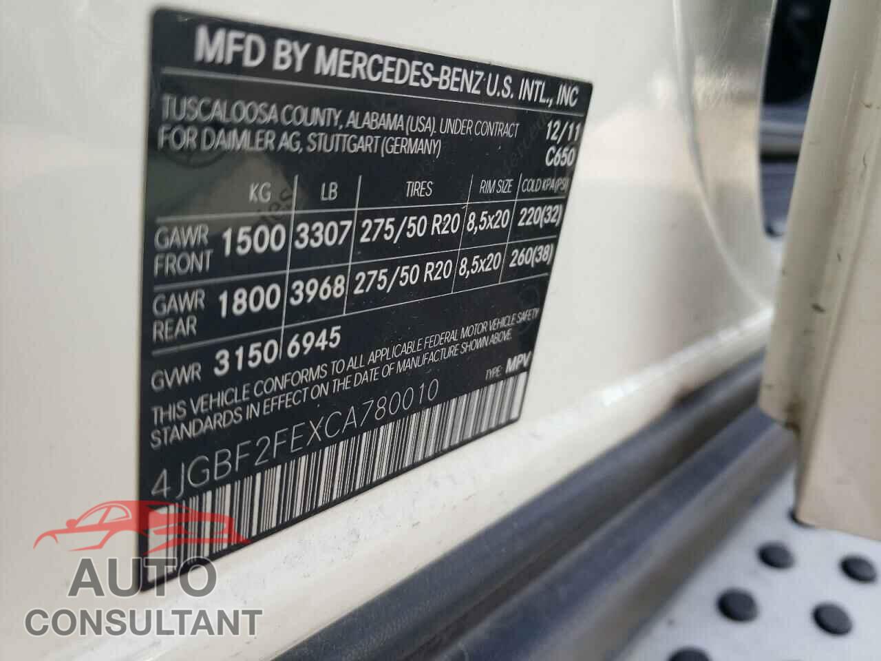 MERCEDES-BENZ GL-CLASS 2012 - 4JGBF2FEXCA780010