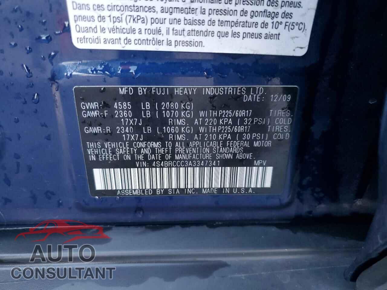 SUBARU OUTBACK 2010 - 4S4BRCCC3A3347341
