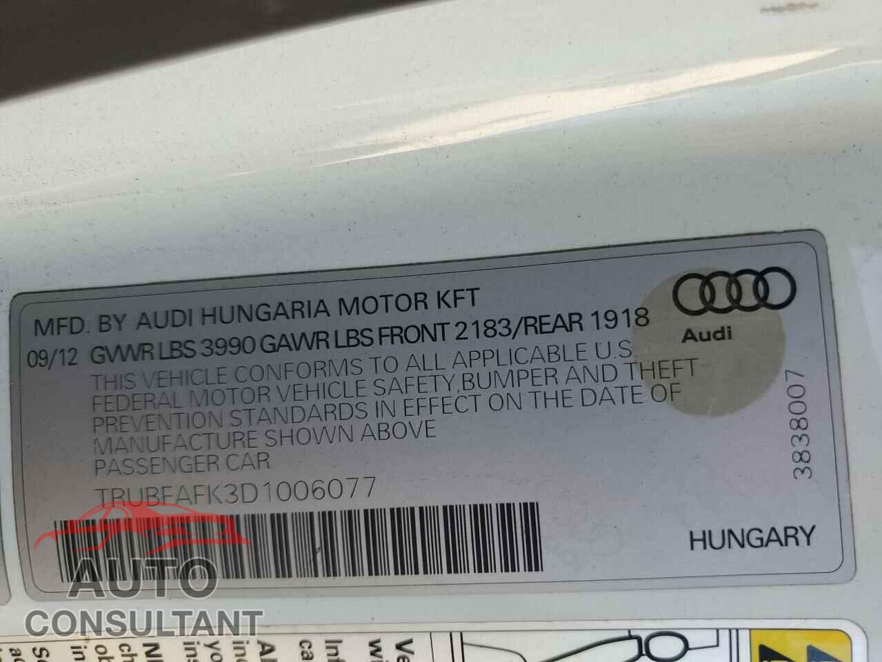 AUDI TT 2013 - TRUBFAFK3D1006077