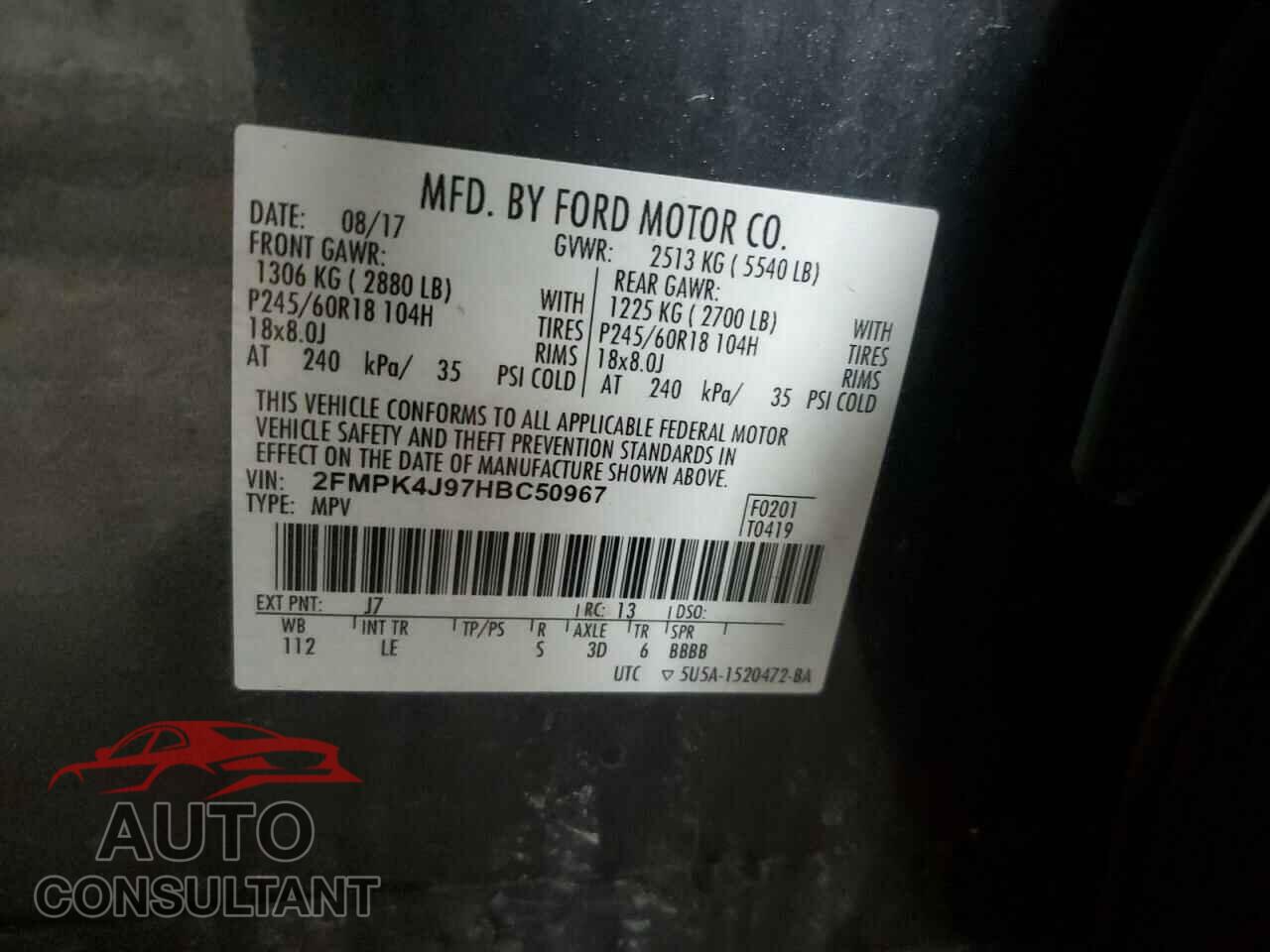 FORD EDGE 2017 - 2FMPK4J97HBC50967
