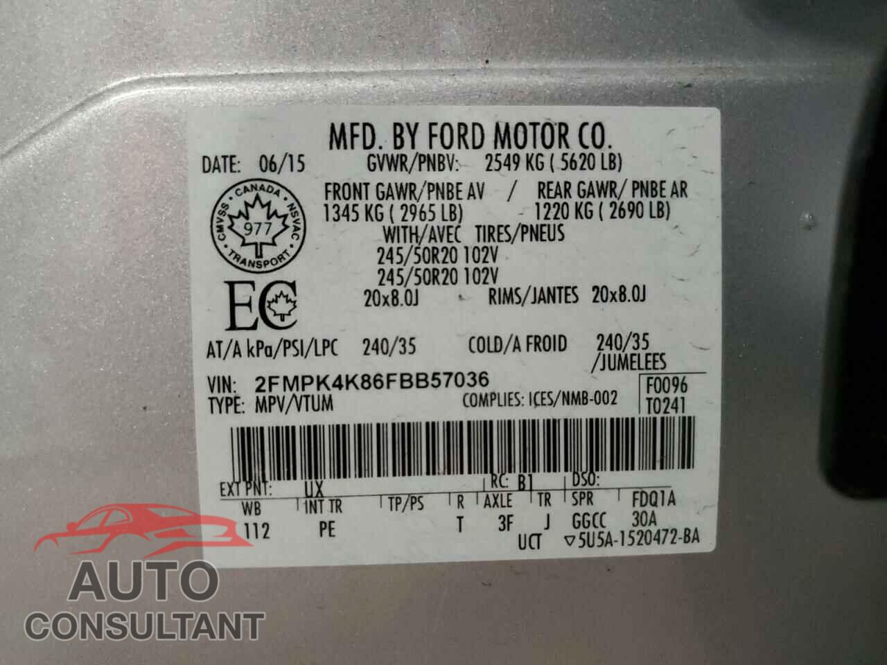 FORD EDGE 2015 - 2FMPK4K86FBB57036