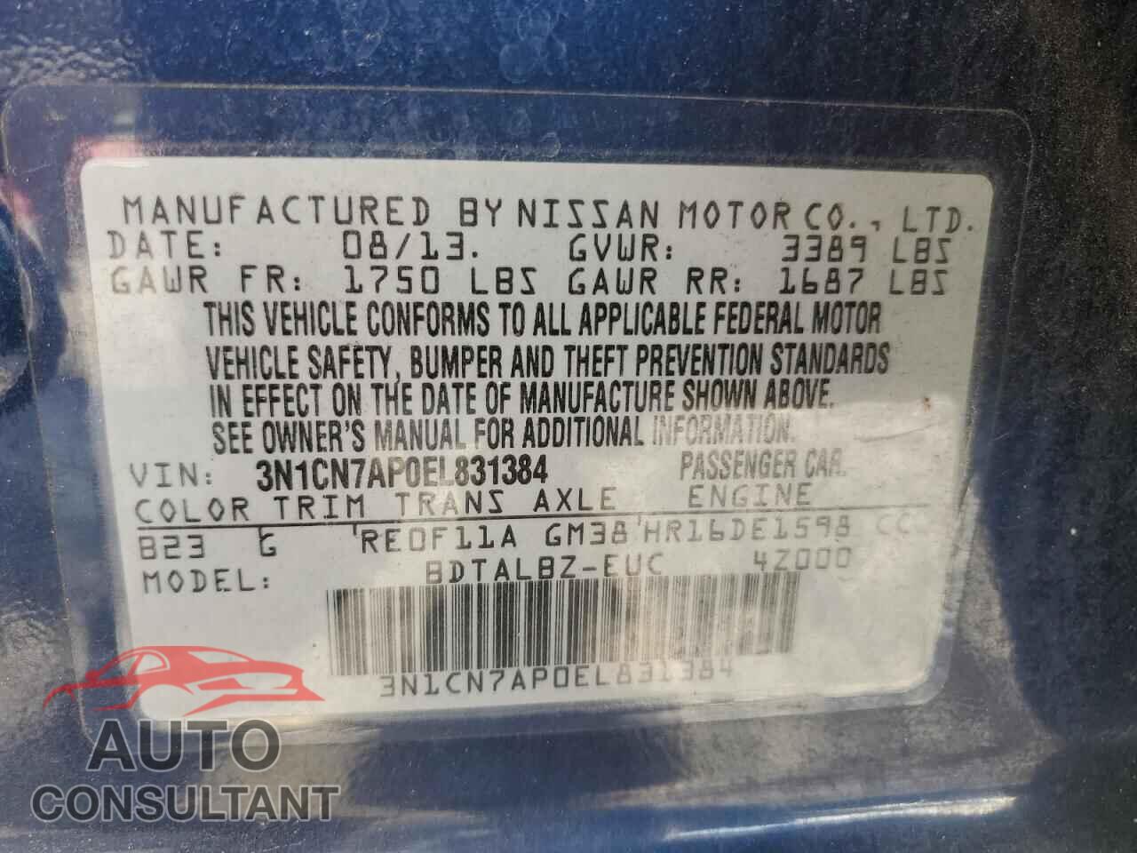 NISSAN VERSA 2014 - 3N1CN7AP0EL831384