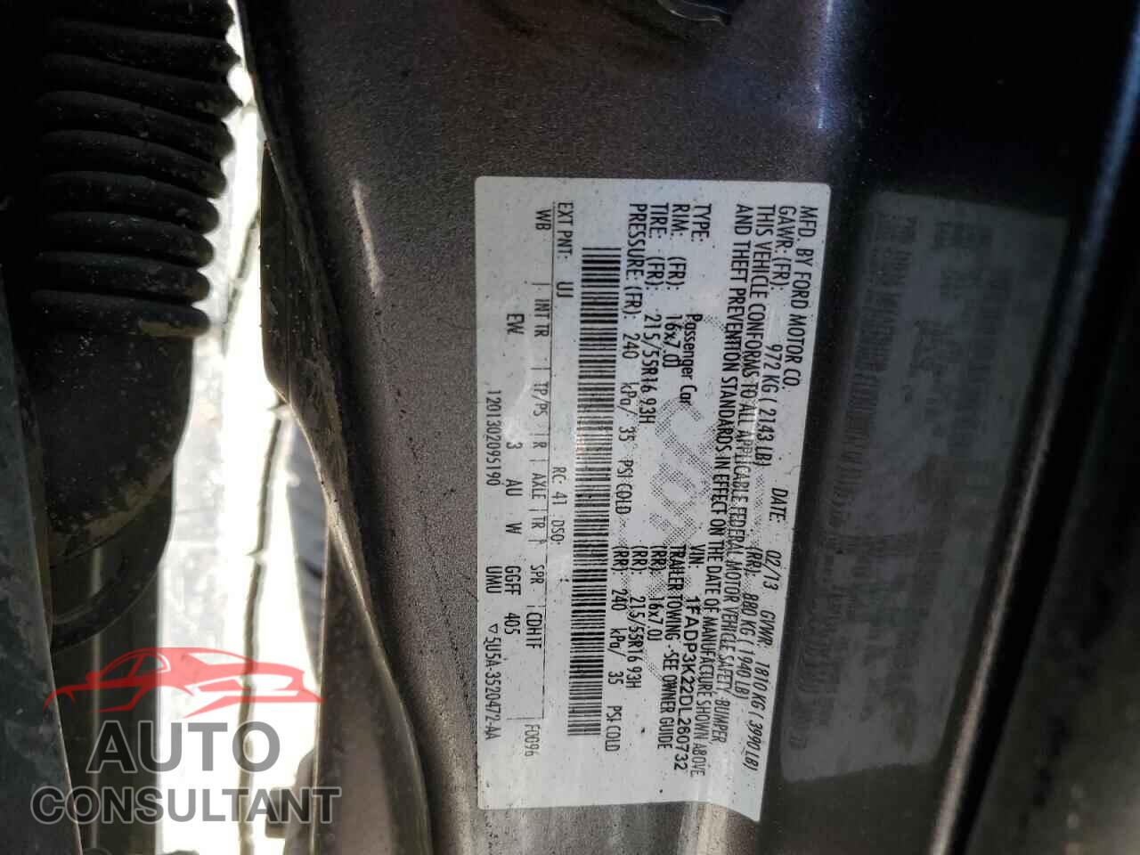 FORD FOCUS 2013 - 1FADP3K22DL260732