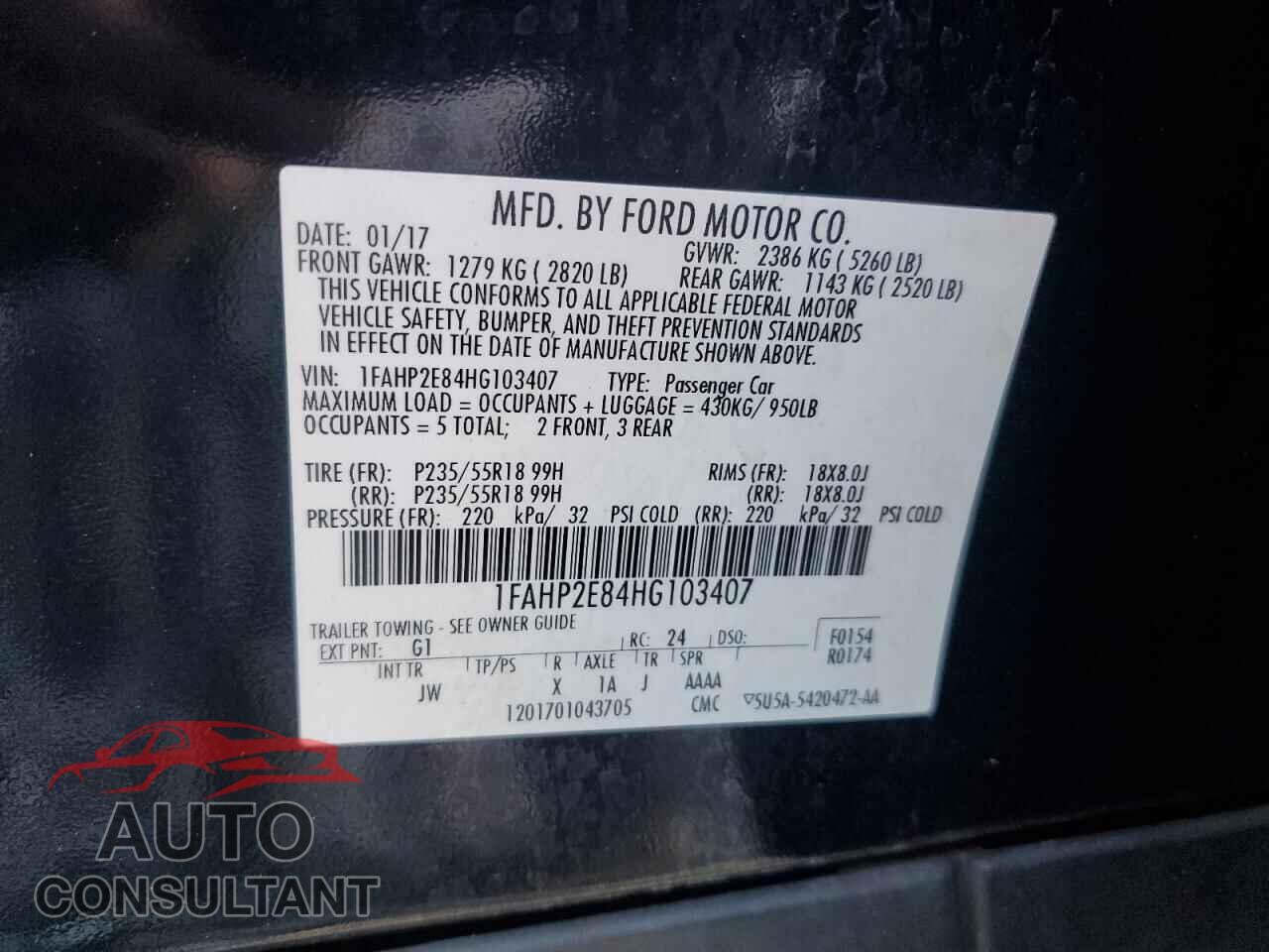 FORD TAURUS 2017 - 1FAHP2E84HG103407