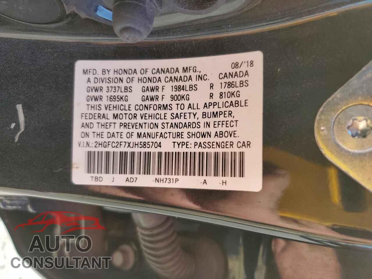 HONDA CIVIC 2018 - 2HGFC2F7XJH585704