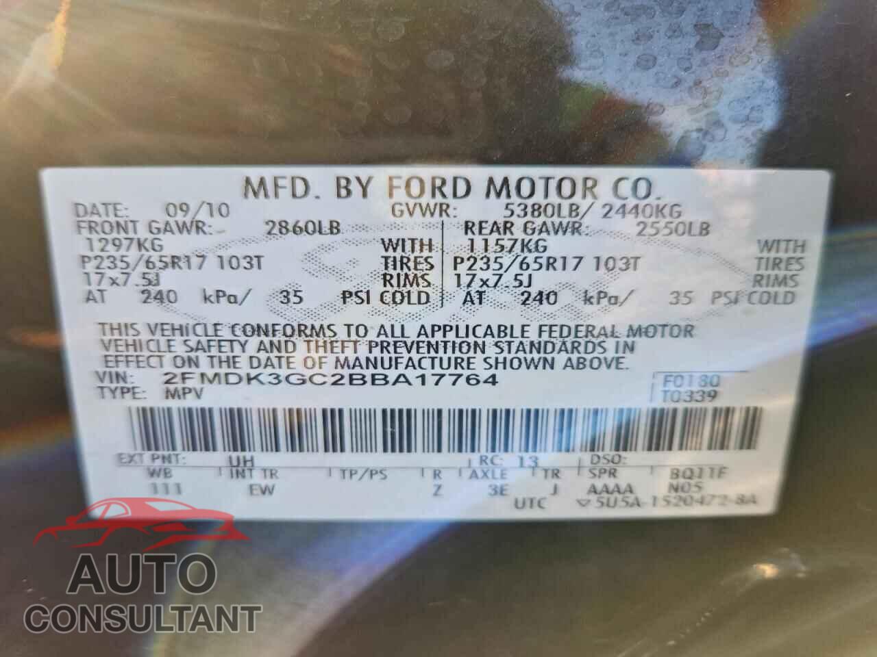 FORD EDGE 2011 - 2FMDK3GC2BBA17764