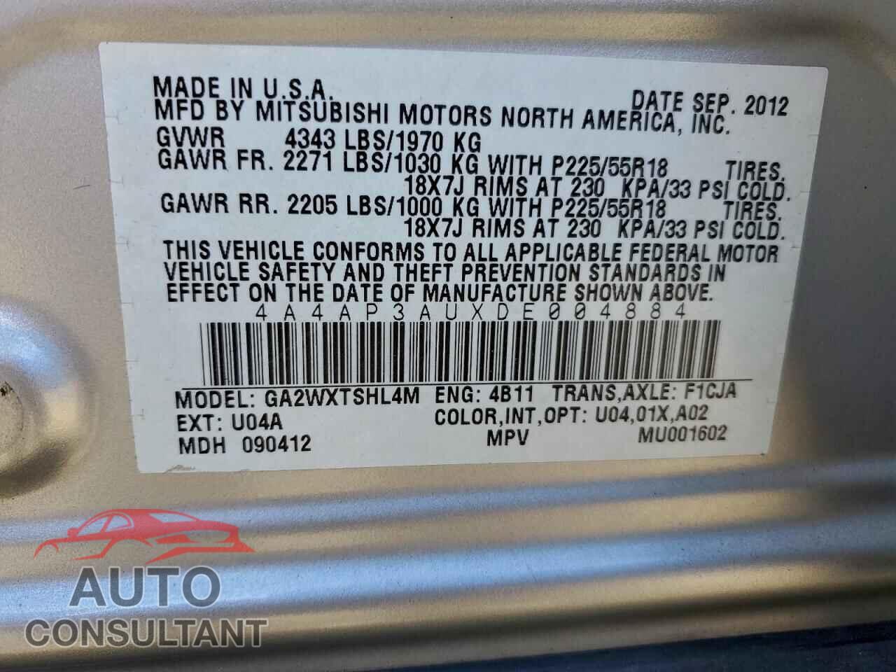 MITSUBISHI OUTLANDER 2013 - 4A4AP3AUXDE004884