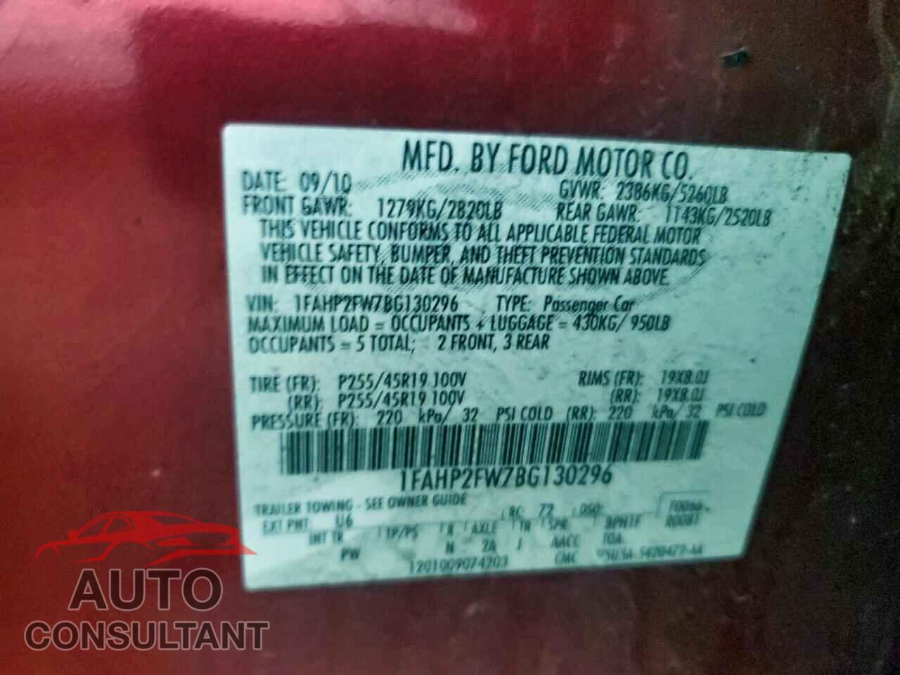FORD TAURUS 2011 - 1FAHP2FW7BG130296