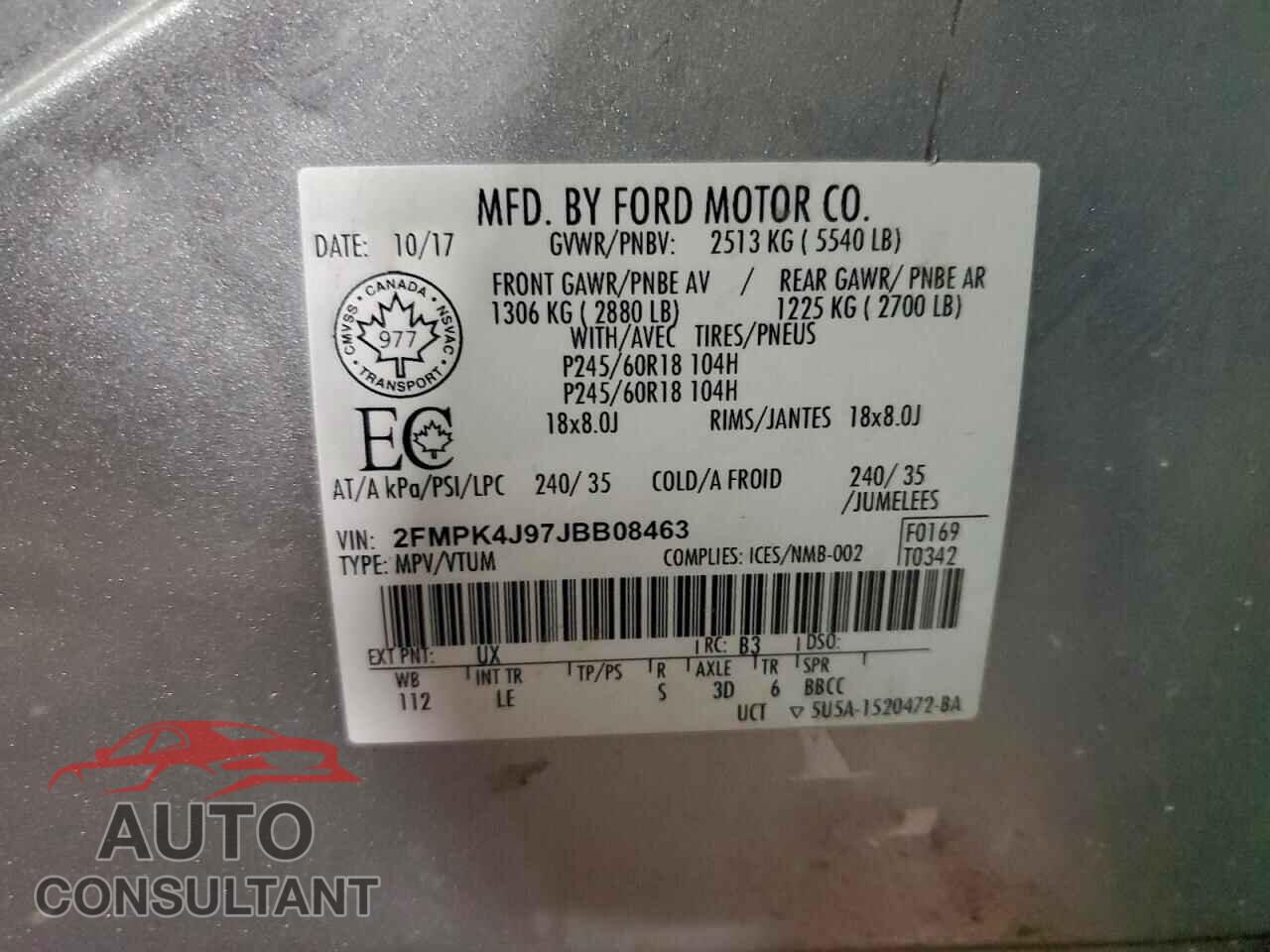 FORD EDGE 2018 - 2FMPK4J97JBB08463