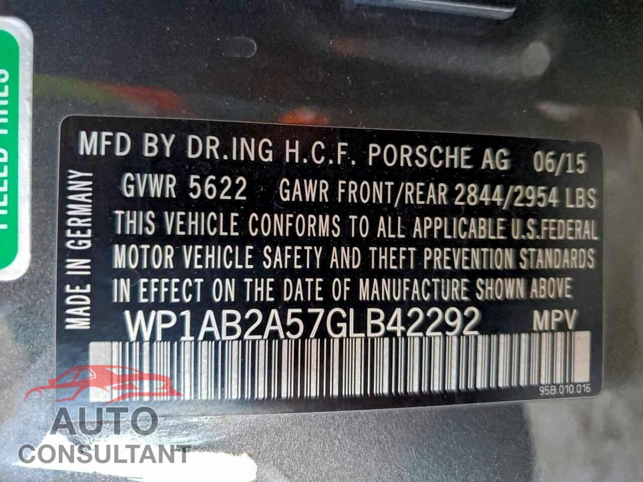 PORSCHE MACAN 2016 - WP1AB2A57GLB42292