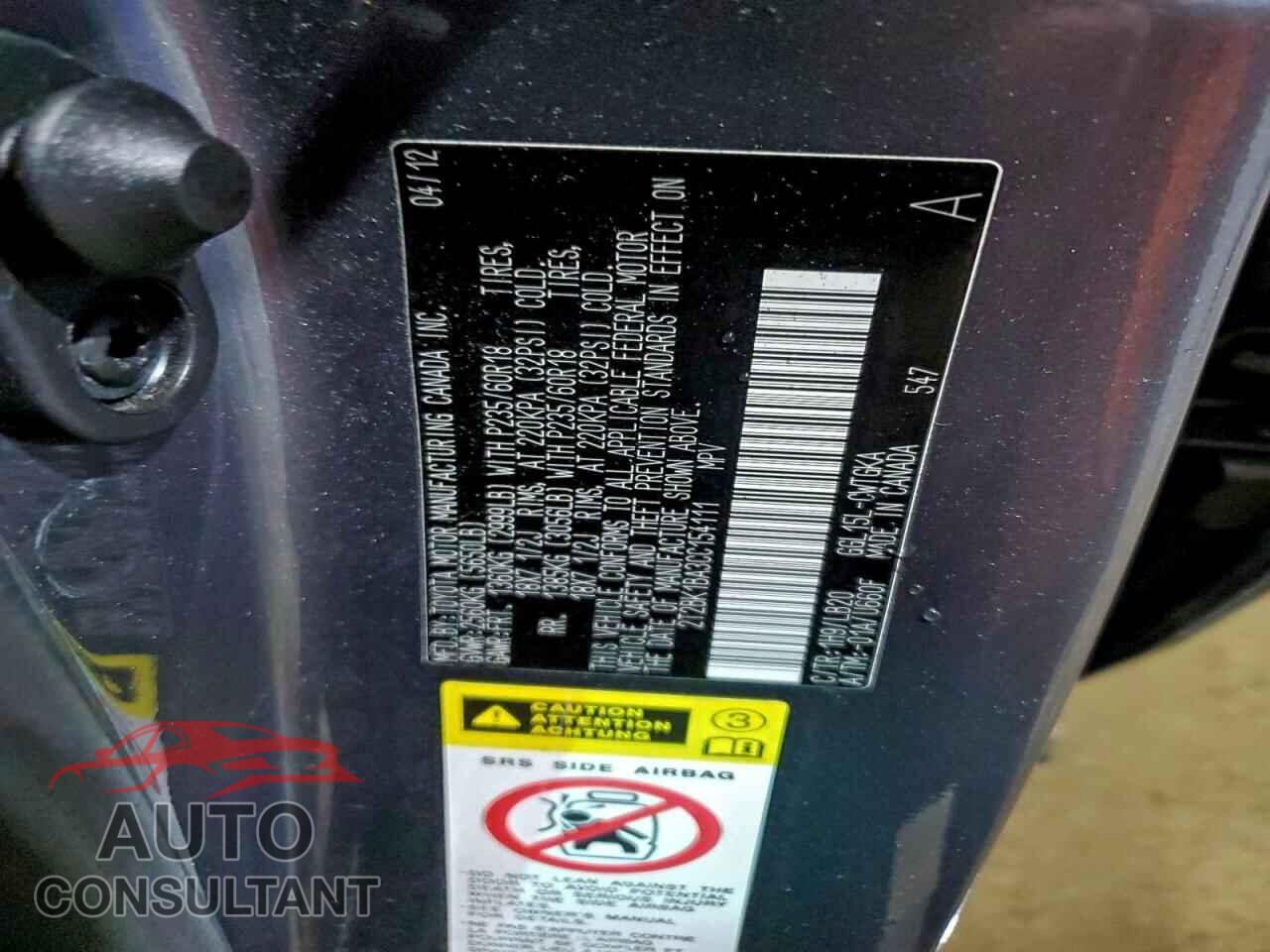 LEXUS RX350 2012 - 2T2BK1BA3CC154111