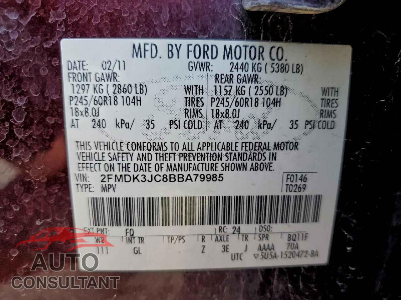FORD EDGE 2011 - 2FMDK3JC8BBA79985