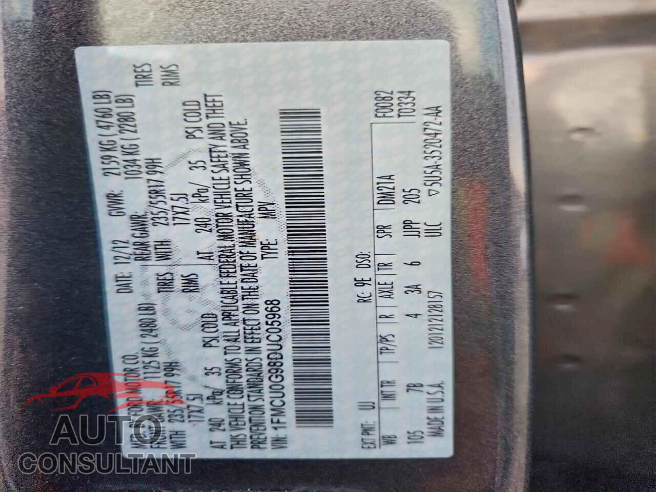 FORD ESCAPE 2013 - 1FMCU0G98DUC05968