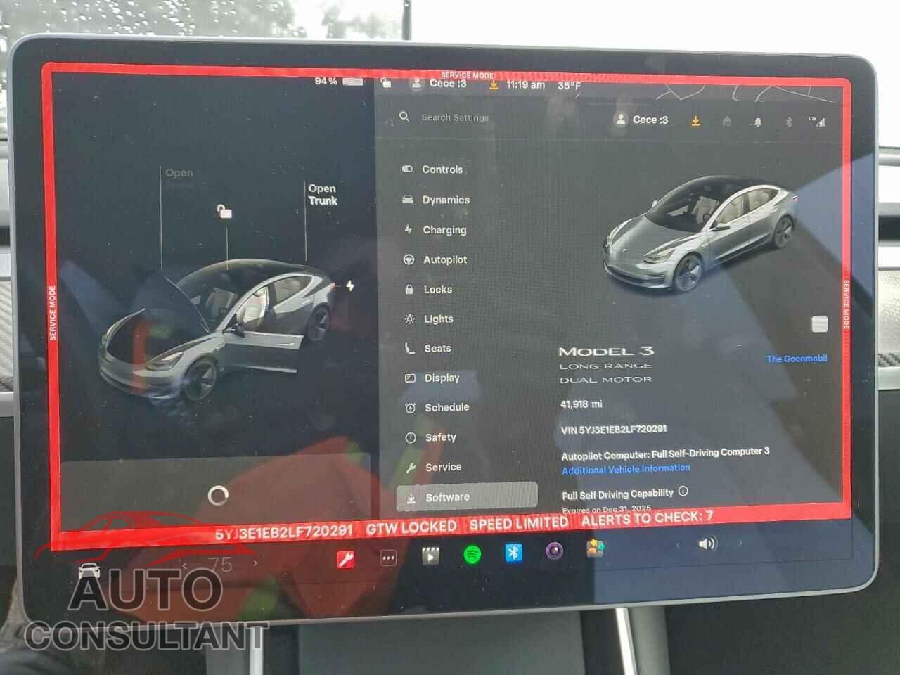 TESLA MODEL 3 2020 - 5YJ3E1EB2LF720291