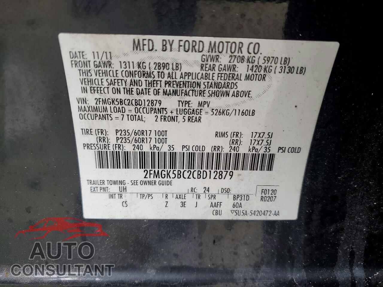 FORD FLEX 2012 - 2FMGK5BC2CBD12879