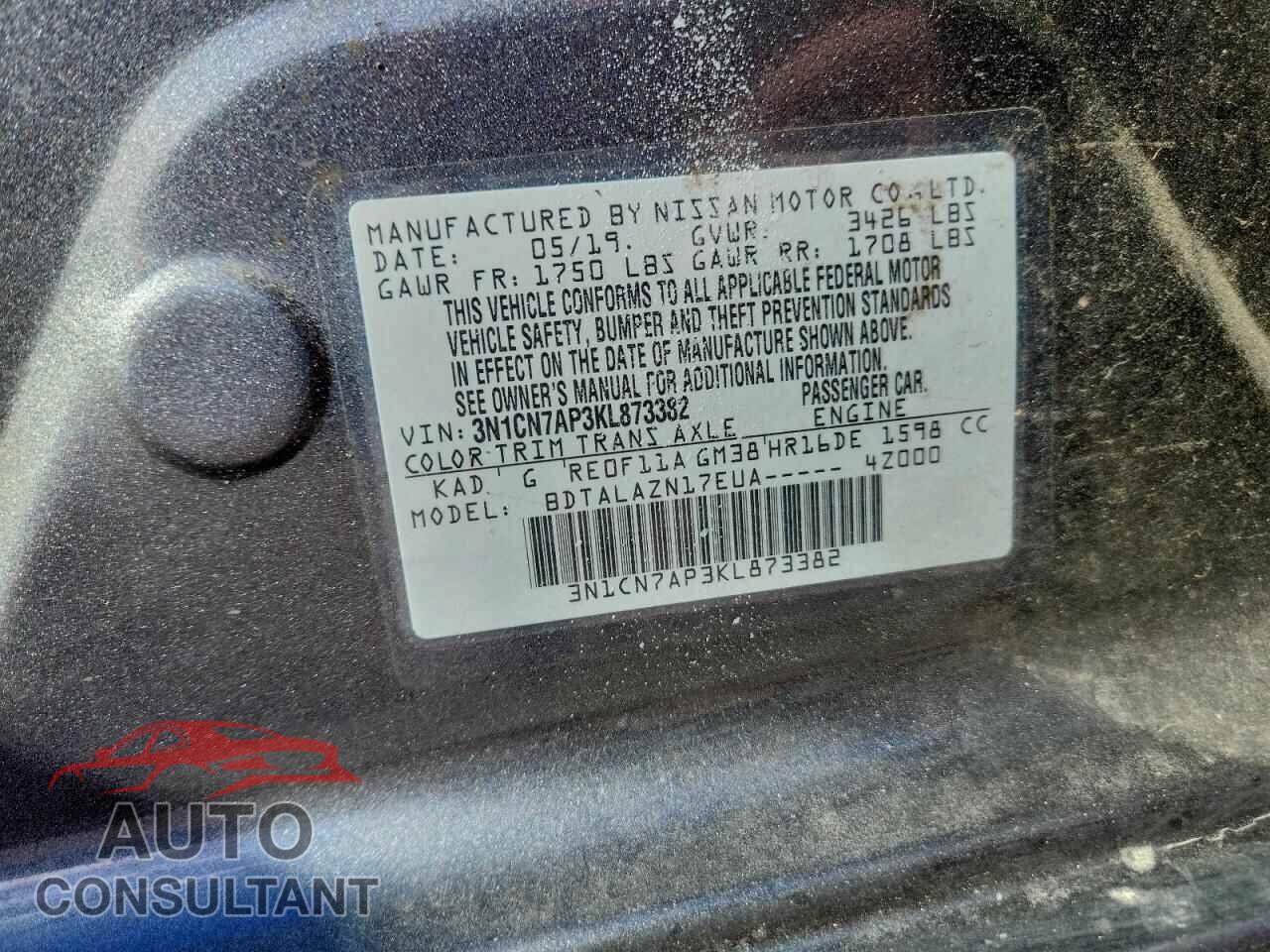 NISSAN VERSA 2019 - 3N1CN7AP3KL873382