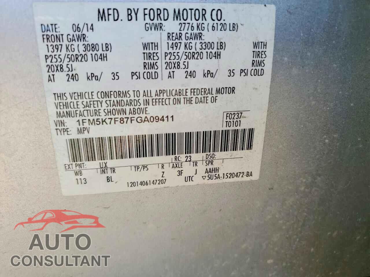 FORD EXPLORER 2015 - 1FM5K7F87FGA09411