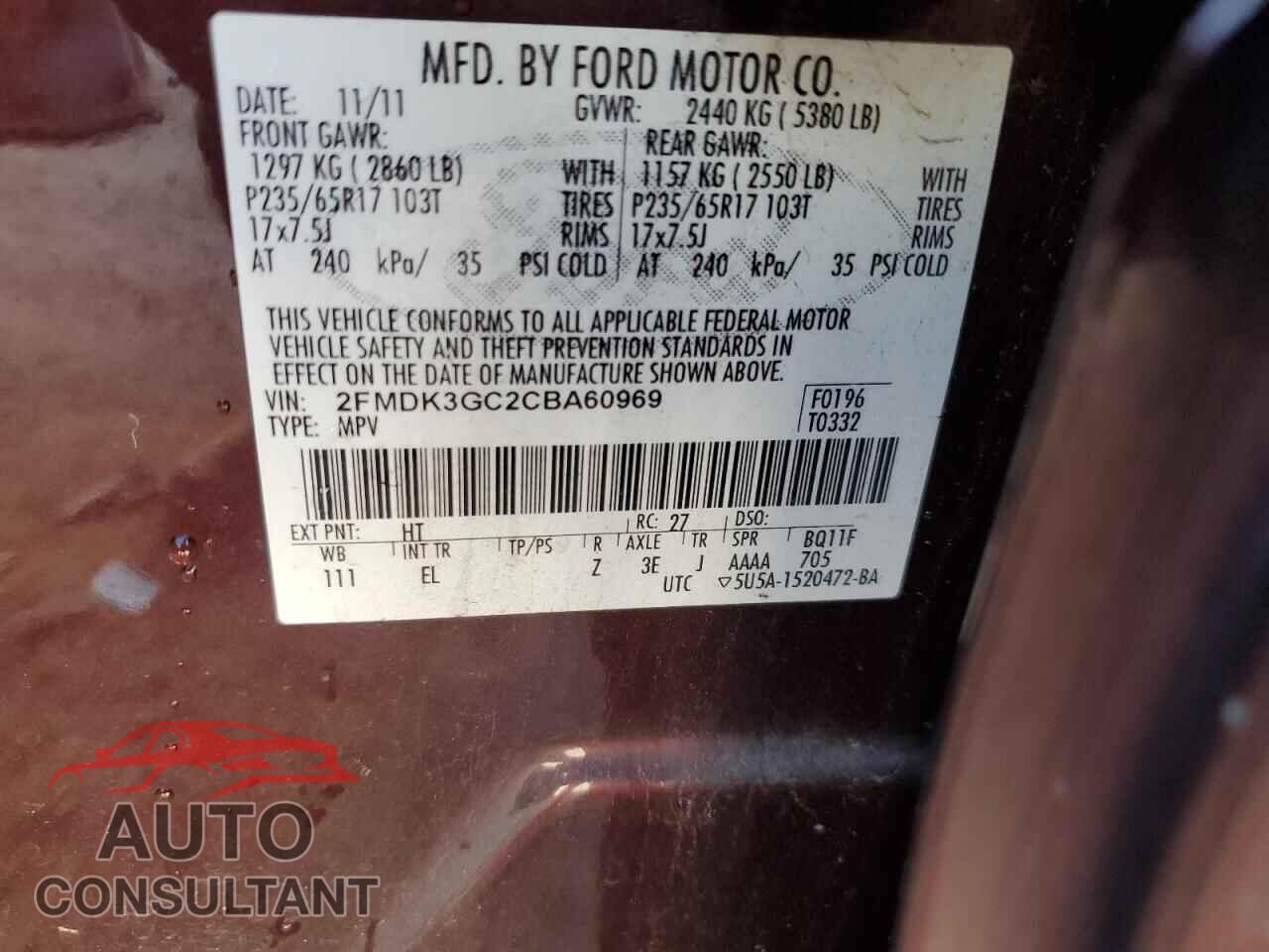 FORD EDGE 2012 - 2FMDK3GC2CBA60969