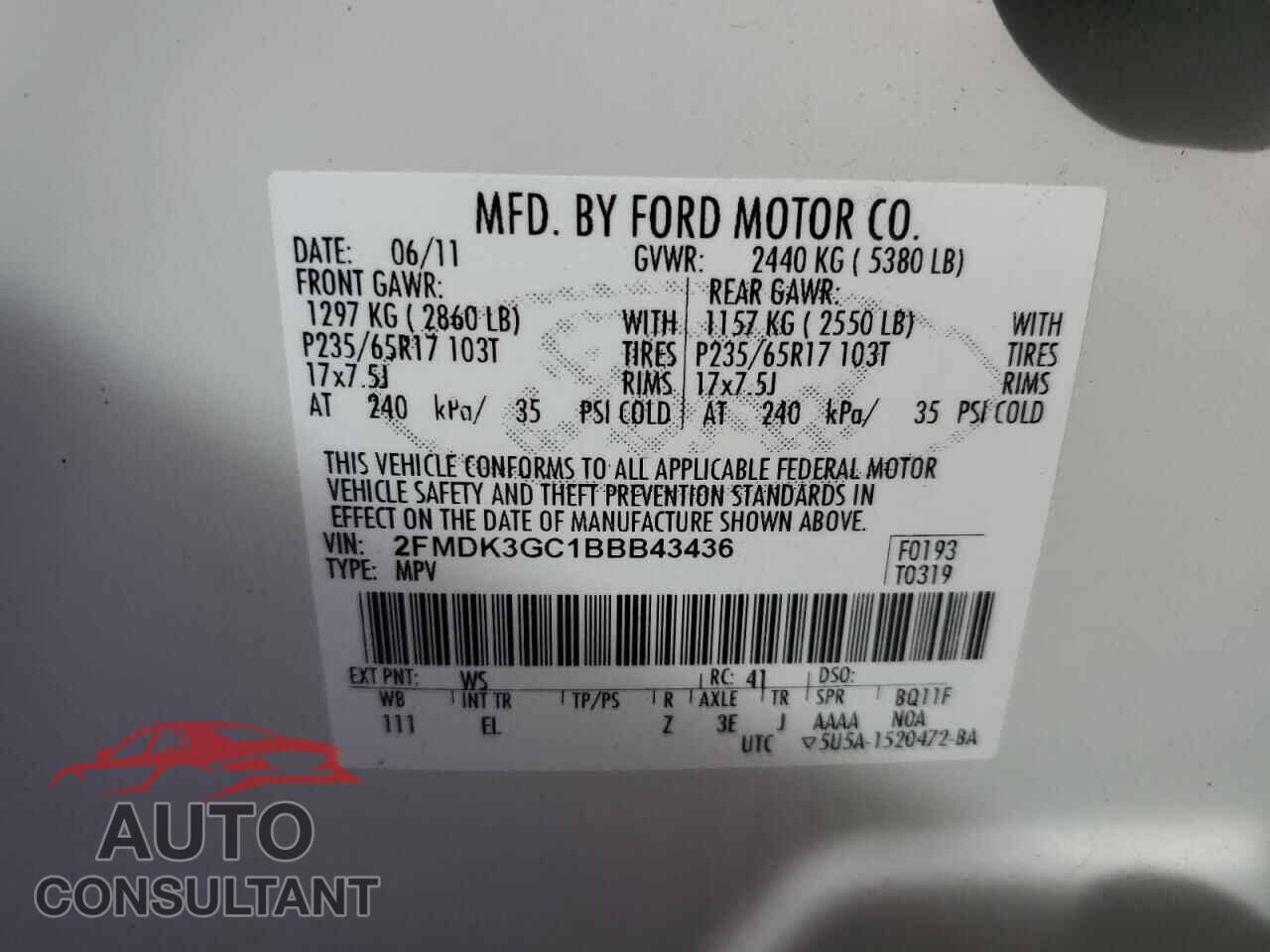 FORD EDGE 2011 - 2FMDK3GC1BBB43436