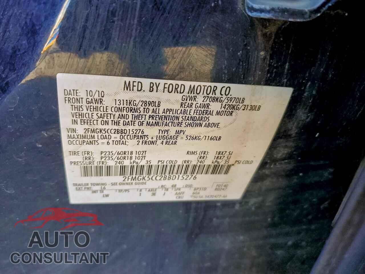 FORD FLEX 2011 - 2FMGK5CC2BBD15276