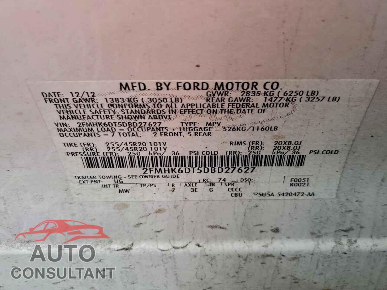 FORD FLEX 2013 - 2FMHK6DT5DBD27627