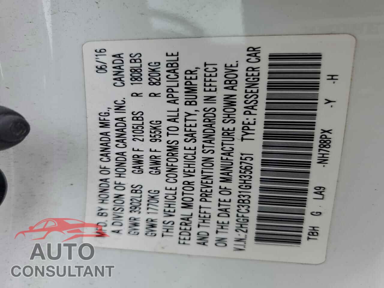 HONDA CIVIC 2016 - 2HGFC3B31GH356751